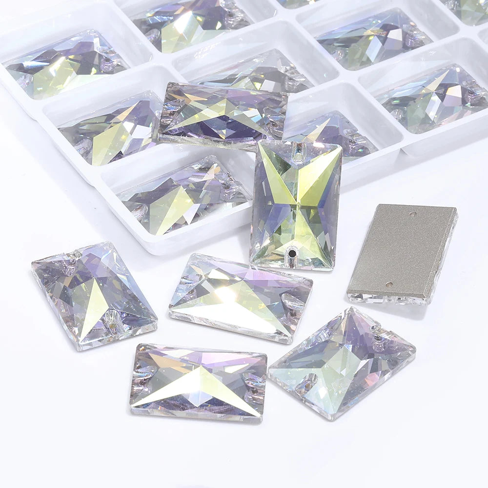 QIYI Multi Colors and Size Rectangle Sew-on Stone for Choice Clear Glass Flat Back Top Quality Sew on Rhinestones (3250)