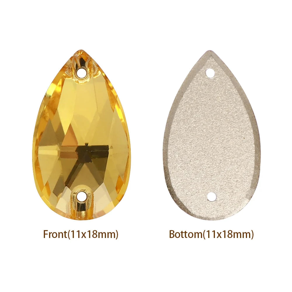 Hot Selling QIYI Brand 55 Colors Multi Size Multi Shape High Quality Flat Back Drop Sew-on Glass Crystal Rhinestones 16 Facets
