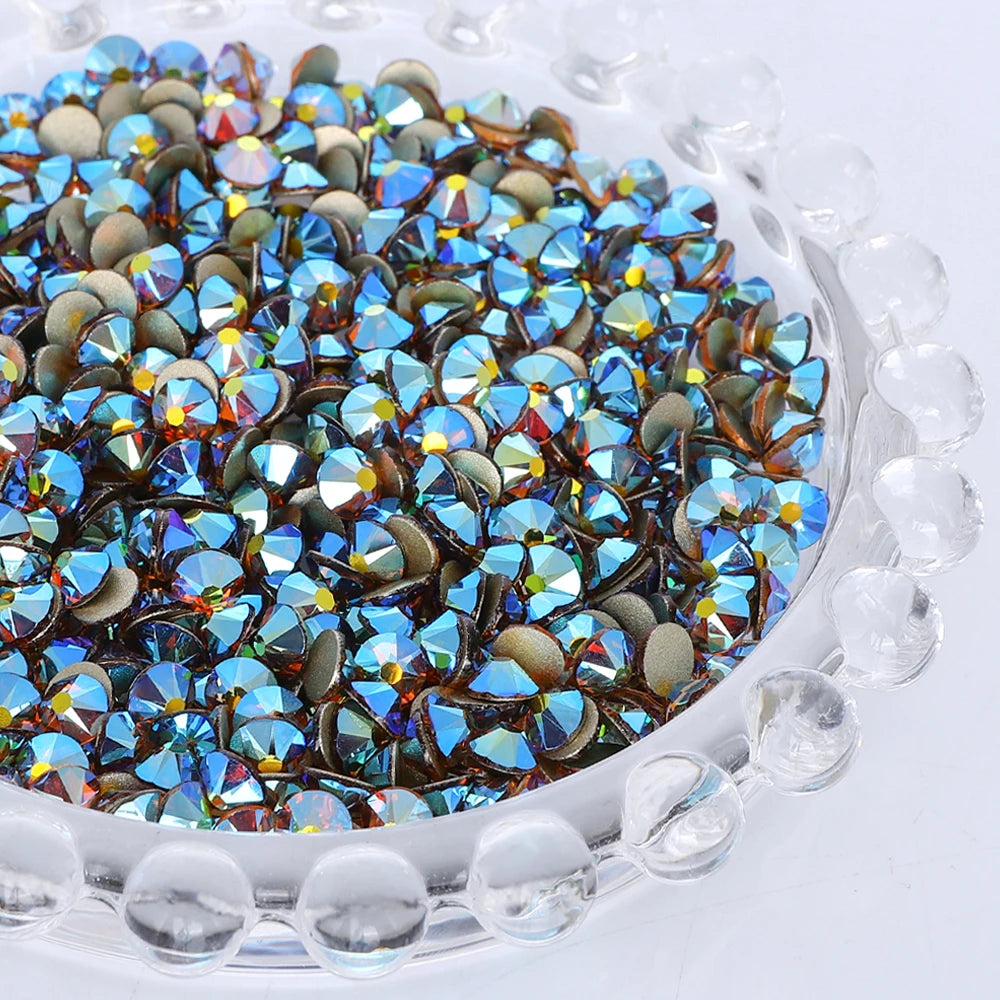 SS10-SS40 Colorful Non Hotfix Rhinestones Golden Base Flat Back Bling Glitter Glass Stones Crystal Strass Diamond for Nail