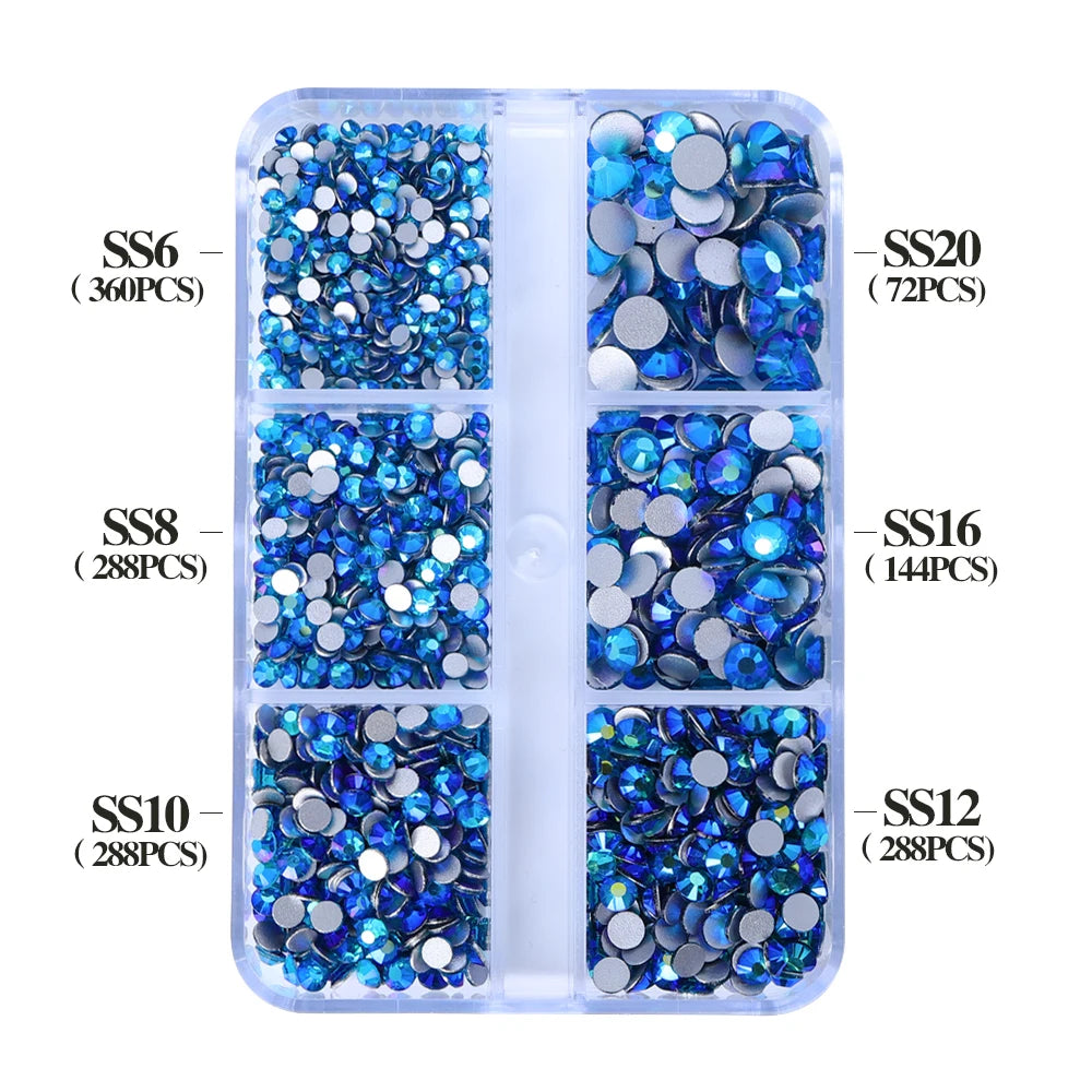 Wholesale 6 Grid Bling Over 80 Colors Mixed Sizes Crystal AB Crystal Glass Flat Back Glass Rhinestones for Clothing