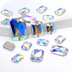 Emerald Cut High Quality Latest Fashion Clear Glass Flat Back Sew-On Rhinestones 12 Facets DIY Wedding Dress Garment Shoes Two