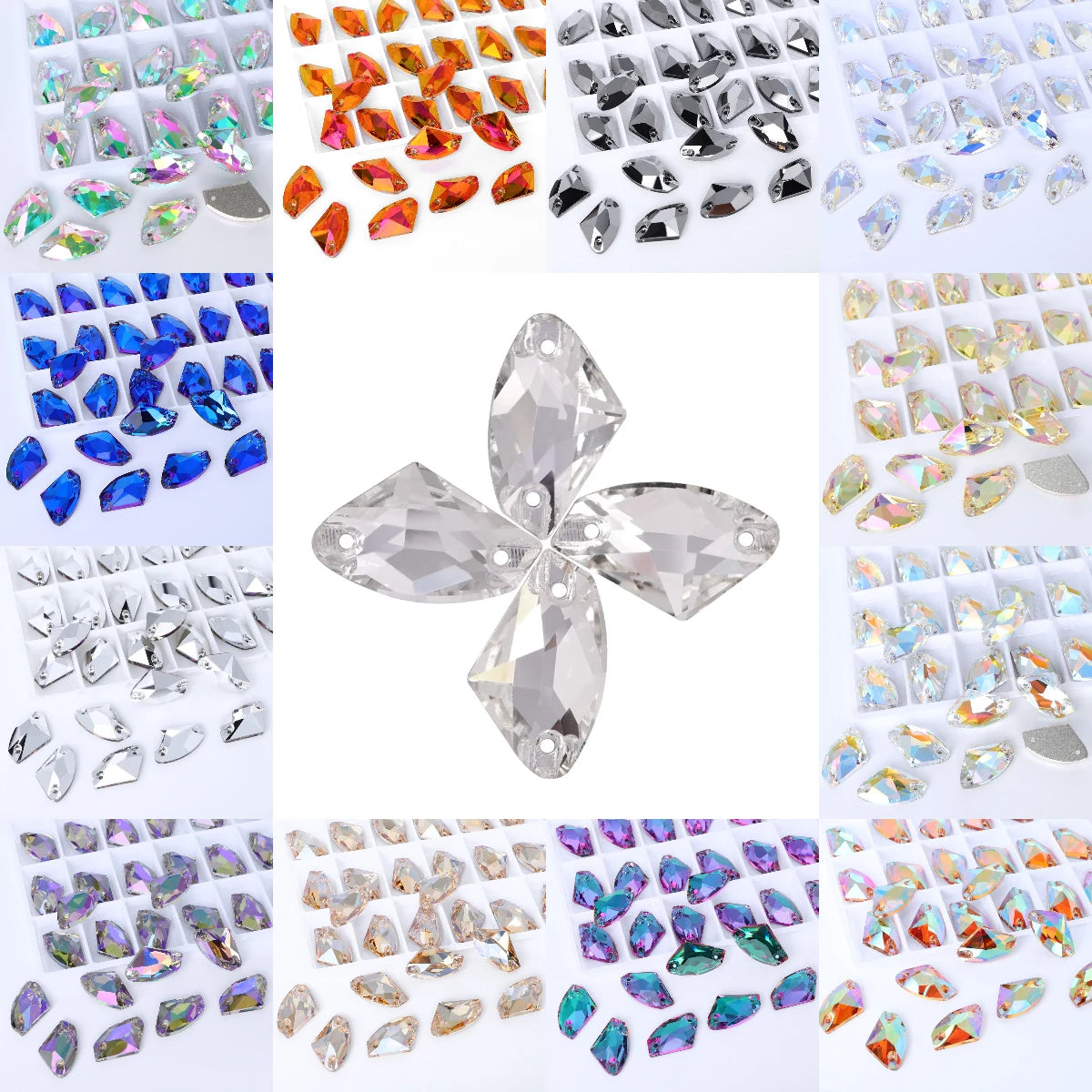 Factory Direct Wholesale Low MOQ Glass Crystal Galactic Sew-On Rhinestones With Two Holes for Garment Decoration 3256