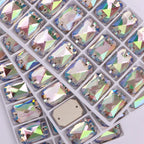 Emerald Cut High Quality Latest Fashion Clear Glass Flat Back Sew-On Rhinestones 12 Facets Multi-Use DIY Wedding Dress Two Holes