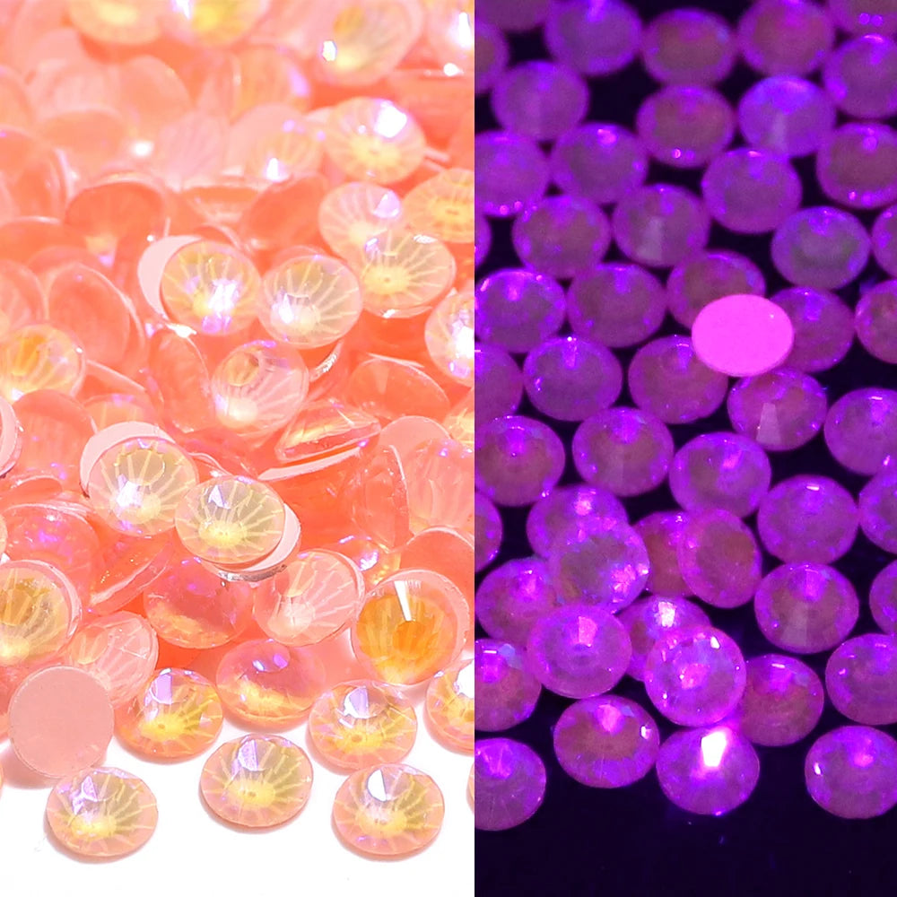 2024 New Colors Neon Glow in the Dark Bling Bling Macaron Non Hotfix Flat Back Rhinestones Glass Bulk Glass Crystal
