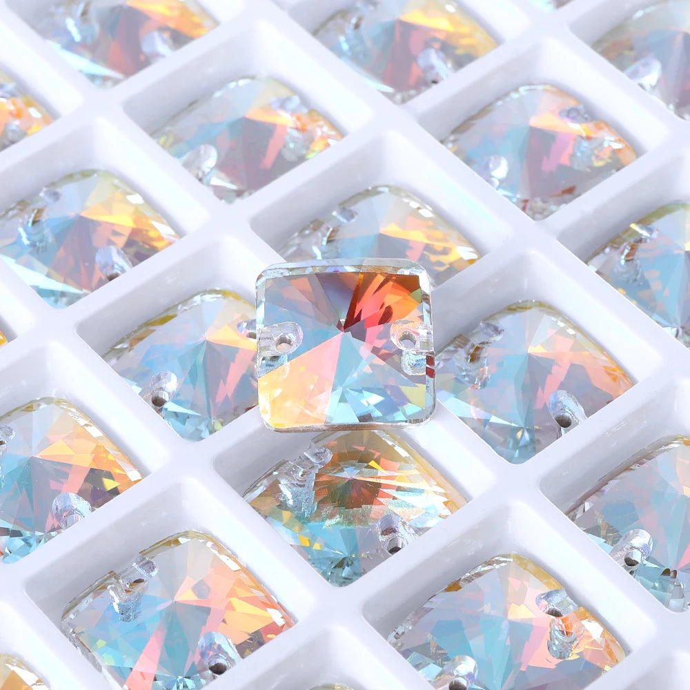 New Arrival Hot Selling Rivoli Square Shape Latest Fashion New Design Top Quality Flat Back Glass Sew-on Rhinestones (3201)
