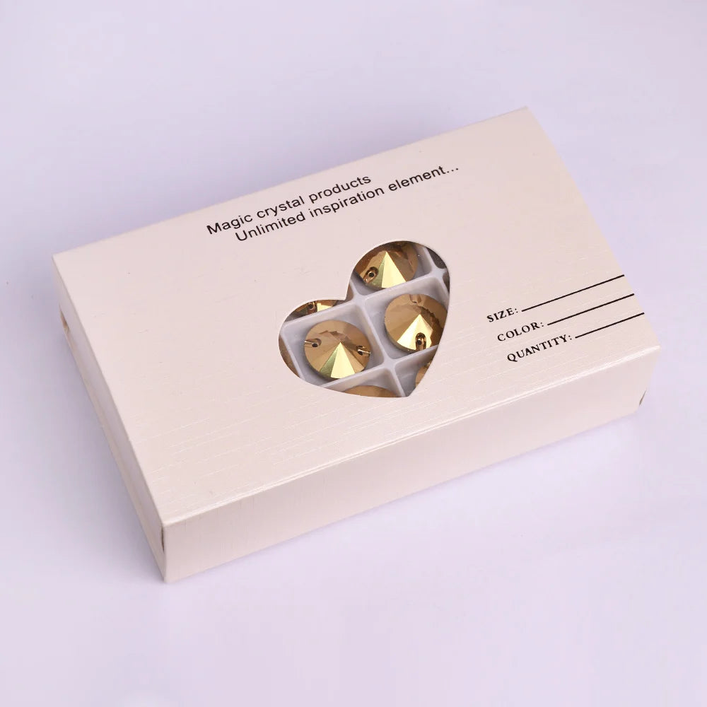 2025  Rivoli Shape K9 Glass Crystal Rhinestones in Dorado Color With Two Holes for Garment Accessories