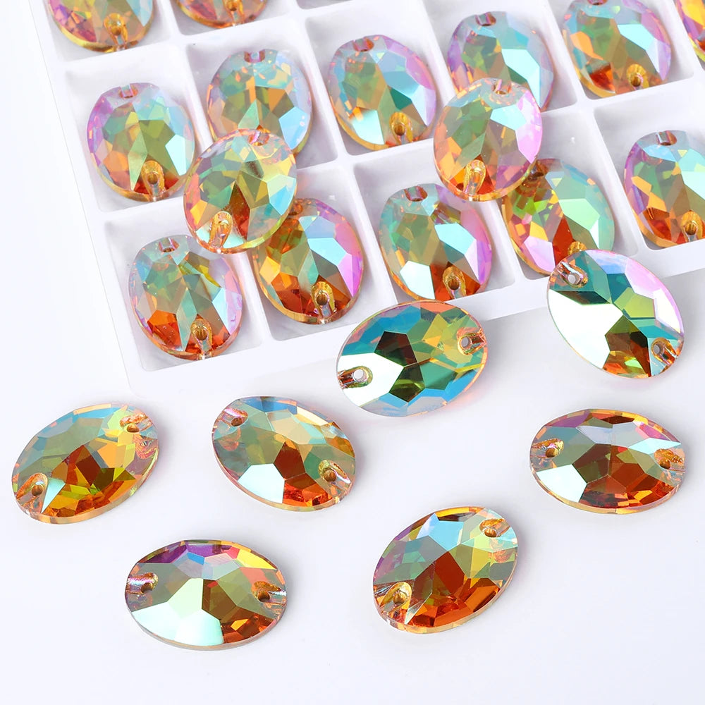 QIYI Oval Crystal Sew-on Rhinestones Flat Back K9 Glass Sew on Stones Garment Beads Clothing Sewing Accessories