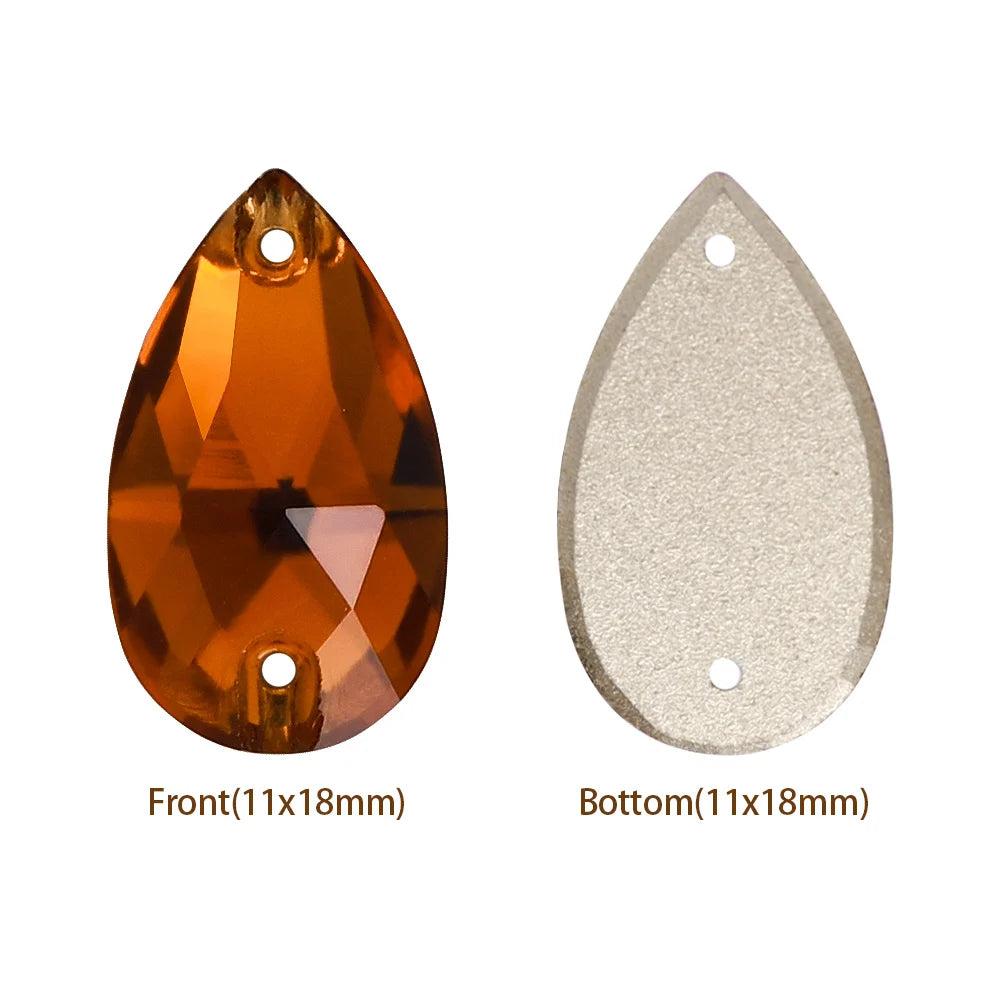 Hot Selling QIYI Brand 55 Colors Multi Size Multi Shape High Quality Flat Back Drop Sew-on Glass Crystal Rhinestones 16 Facets