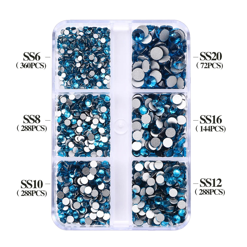 QIYI Wholesale 6 Grid Box 3D Glass Nail Art Boxes Non-Hotfix Rhinestones Flatback Nail Diamond for Shoes Christmas Decorations