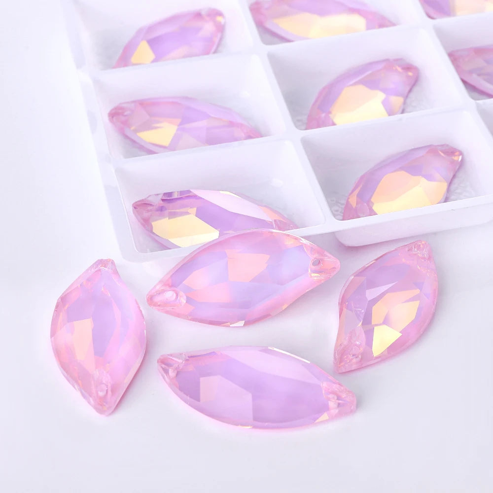 Wholesale Custom Sew-on Rhinestones 5A Quality Crystal FlatBack 2 Holes Sewing Diamond Leaf Stones Bling Wedding Decoration