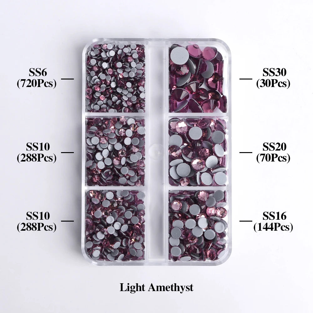 Factory Wholesale Hotfix Flatback Rhinestones Set Diamond 6 Grid Mix Sizes Glass Rhinestone Crystal Gems Supplies Iron on Stones