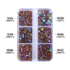 QIYI Nail Decoration Mocha Neon 1440pcs Multi Size 6 Grid Box Glass Nail Charms Rhinestones Wholesale Bulk Crystal Stone