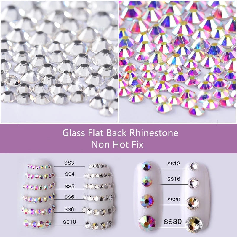 Wholesale Blue Moonlight Effects Glass Flatback Rhinestones SS3-SS30 Non Hotfix Strass Glue on Nail Art Decoration