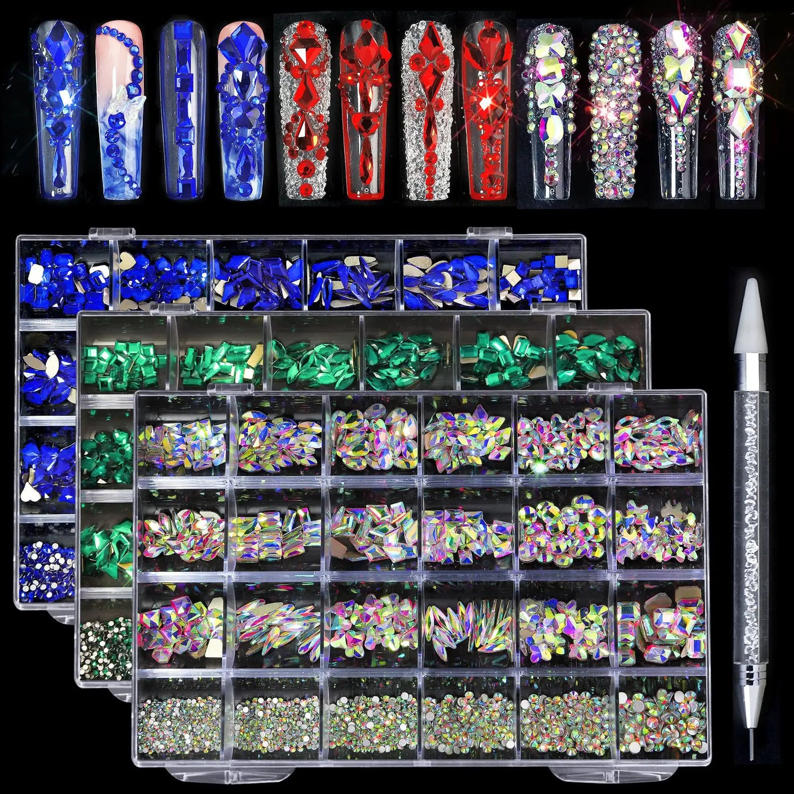 Song Shuo Hot Sales Mix Size Nails Art Crystal Cristal Decoration Red Flat Back Rhinestone Set Kits Stone for Nail