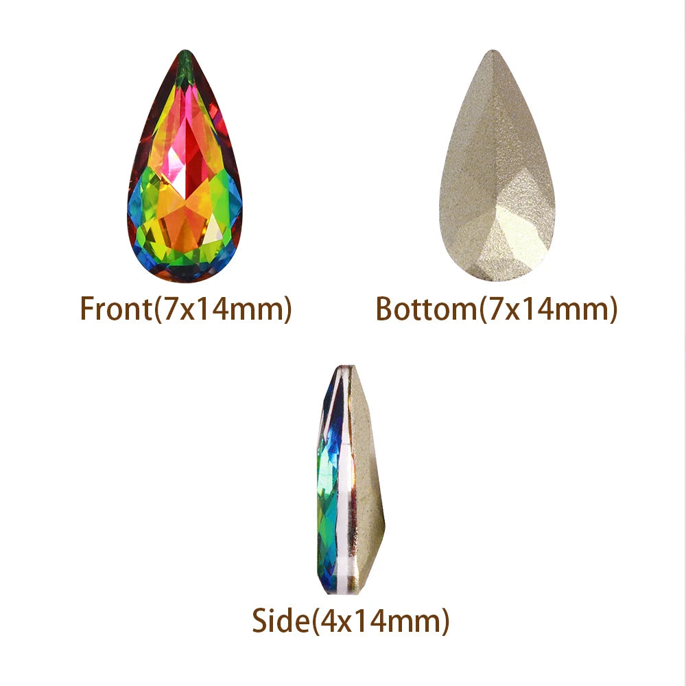 QIYI K9 Glass Tear Drop Shape Effect Color High Quality Fancy Shape Sparkling Bright Shining Point Back Stones for Decoration
