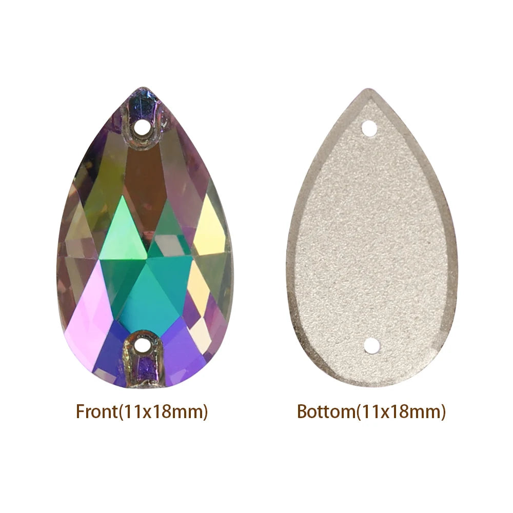 Hot Selling QIYI Brand 55 Colors Multi Size Multi Shape High Quality Flat Back Drop Sew-on Glass Crystal Rhinestones 16 Facets