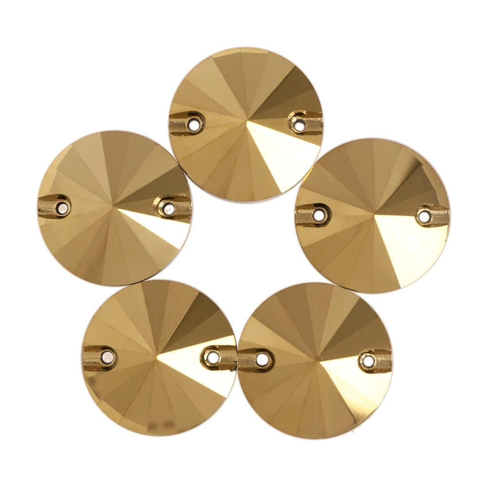 2025  Rivoli Shape K9 Glass Crystal Rhinestones in Dorado Color With Two Holes for Garment Accessories
