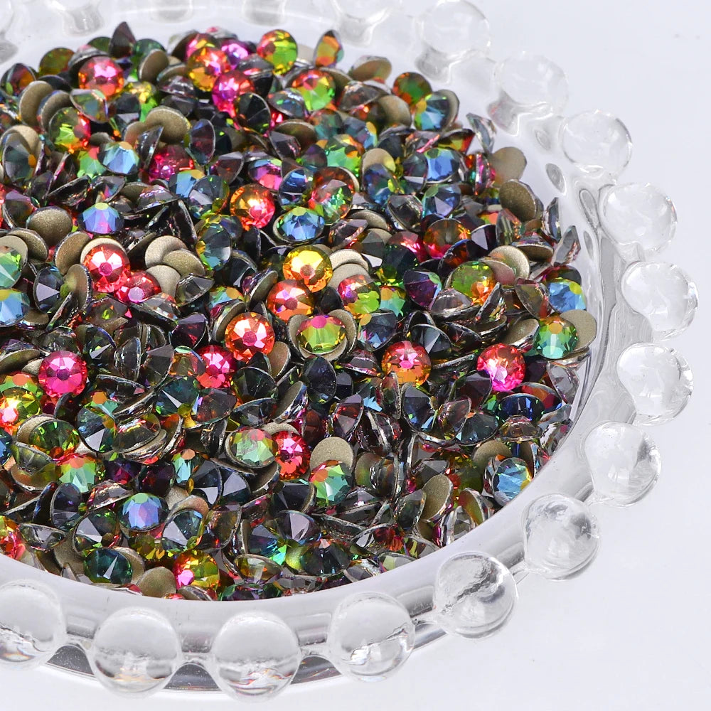SS10-SS40 Colorful Non Hotfix Rhinestones Golden Base Flat Back Bling Glitter Glass Stones Crystal Strass Diamond for Nail