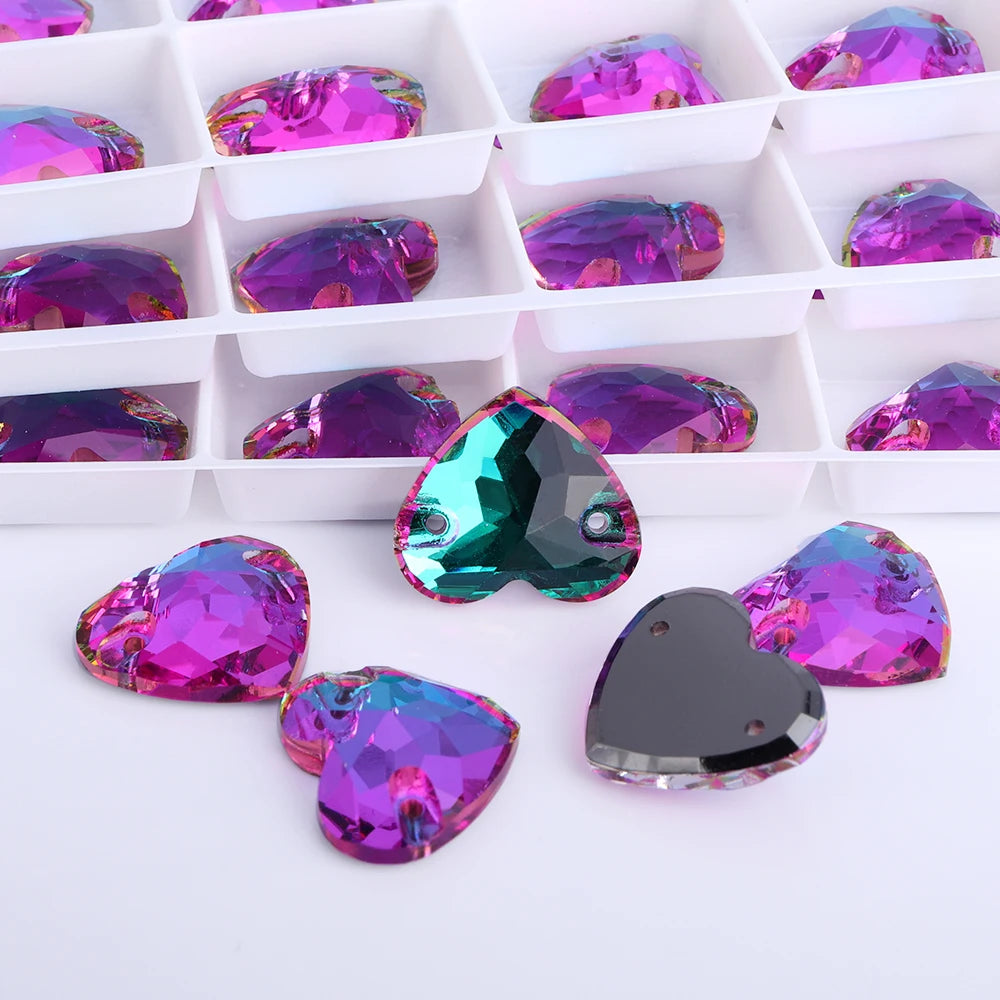 QIYI Factory Direct Wholesale Popular Fashion Design Bright Pure Versatile Minimalist Heart Shape Sew-on Rhinestones  3259