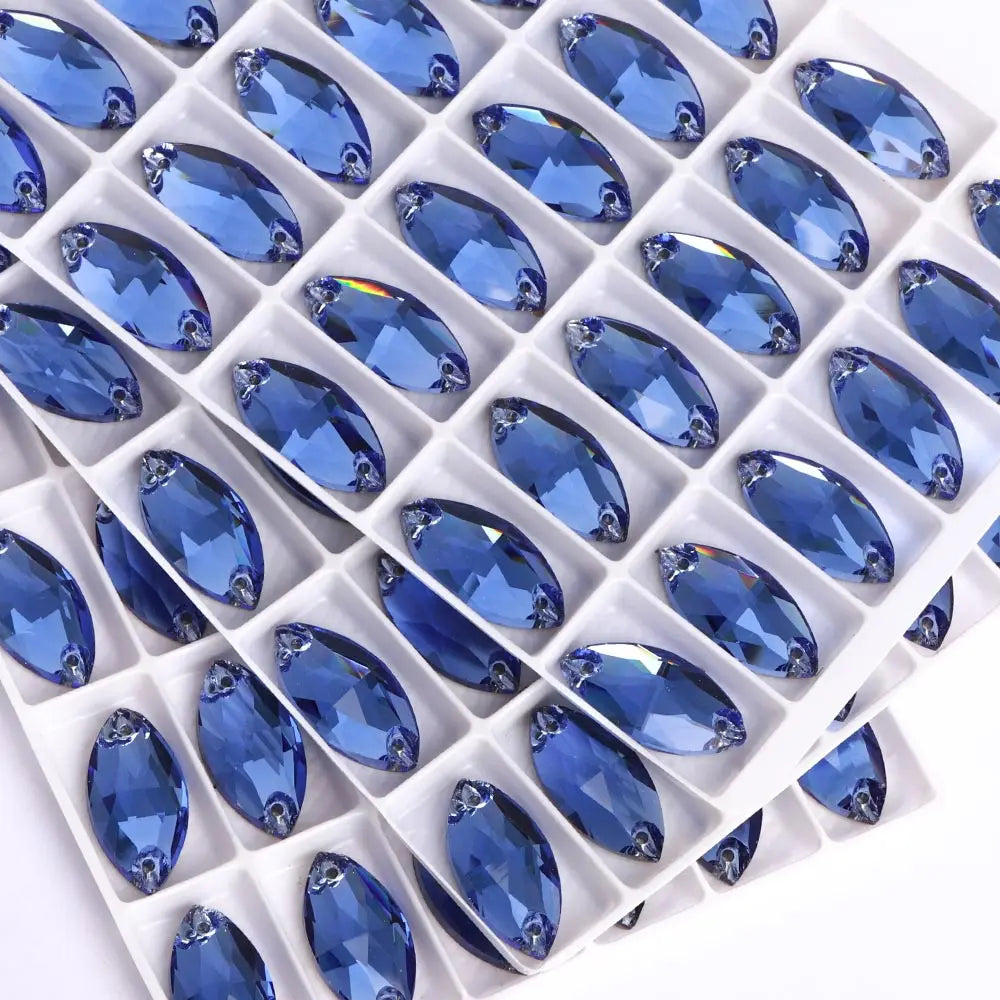 QIYI Factory Top Quality 5A Glass Crystal AB Navette Sew-on Stone Flat Back Coloful Sew on Rhinestones Buttons for Bouquet