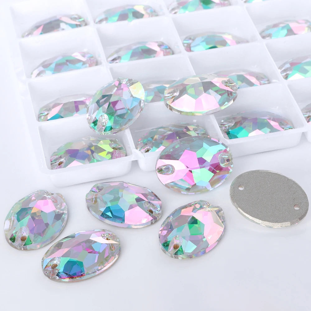 QIYI Oval Crystal Sew-on Rhinestones Flat Back K9 Glass Sew on Stones Garment Beads Clothing Sewing Accessories