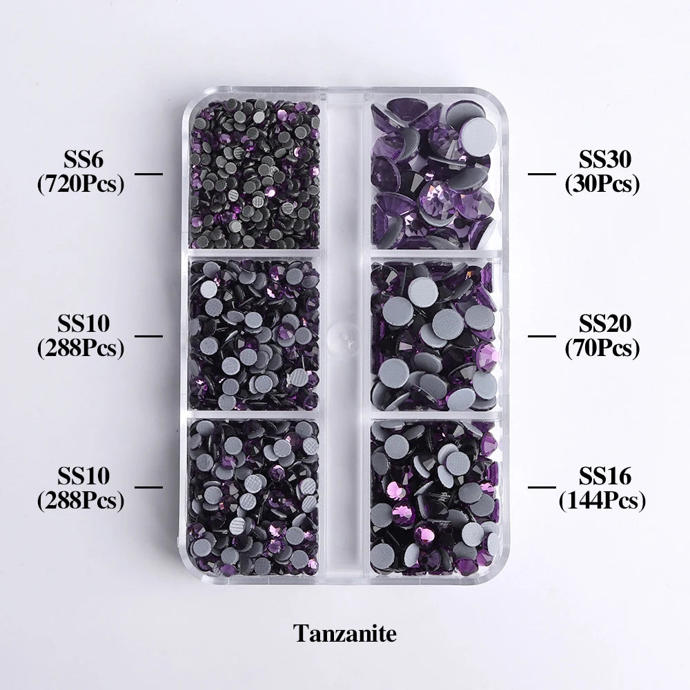 Factory Wholesale Hotfix Flatback Rhinestones Set Diamond 6 Grid Mix Sizes Glass Rhinestone Crystal Gems Supplies Iron on Stones