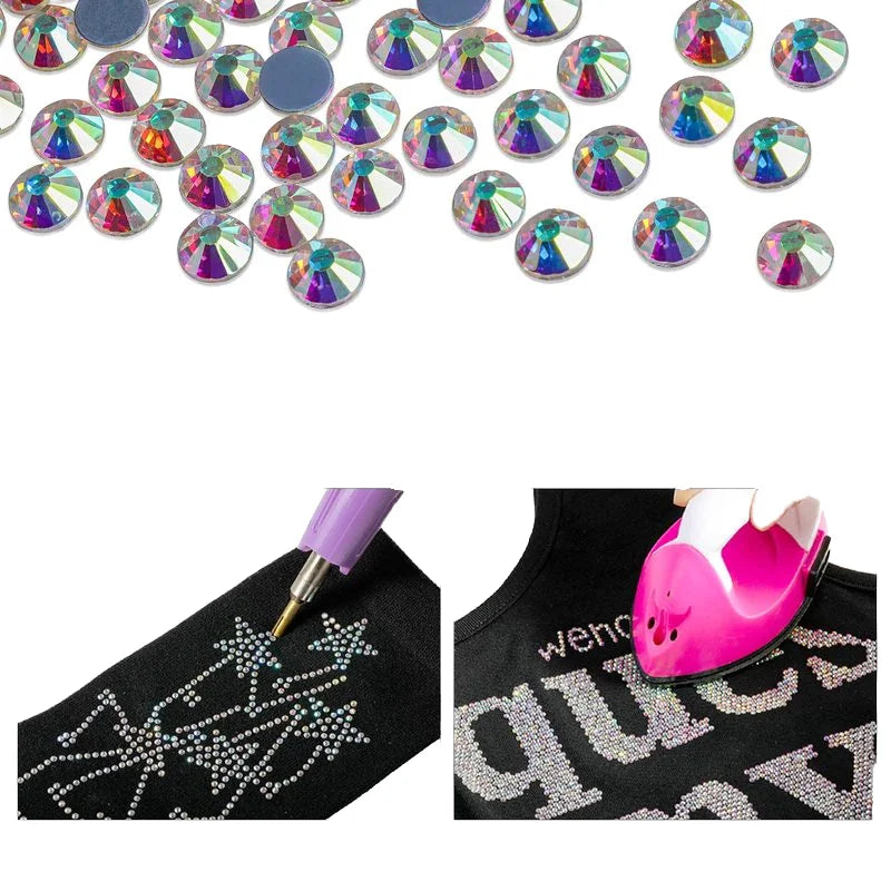 AB Crystal Hotfix Rhinestones Bulk Flatback Glass Iron-On Gems for DIY Garment Bags & Dress 14400 Pcs SS10 on Shirt Fabric