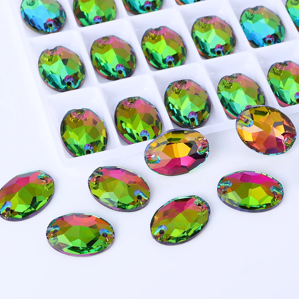 QIYI Oval Crystal Sew-on Rhinestones Flat Back K9 Glass Sew on Stones Garment Beads Clothing Sewing Accessories