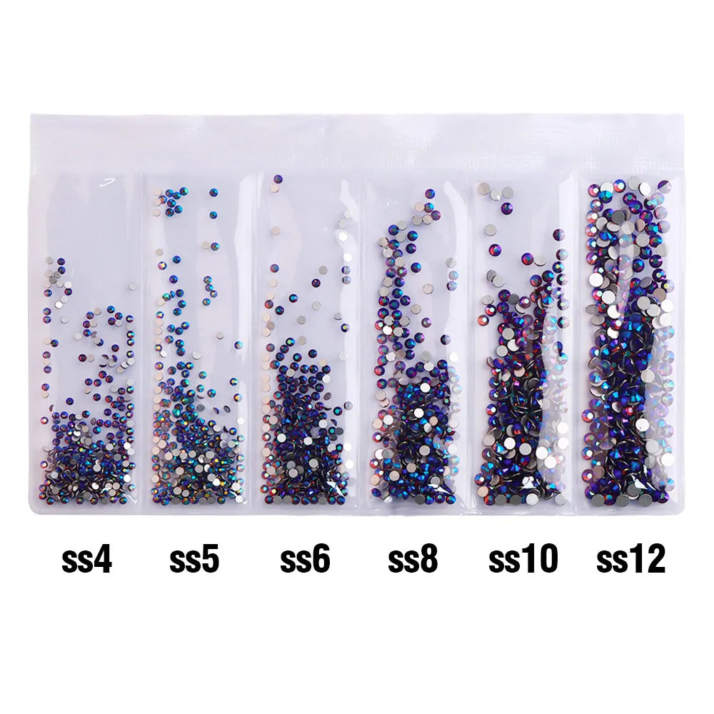 Wholesale 6 Grid Mix Size SS4 SS5 SS6 SS8 SS10 SS12 Crystal AB Rhinestone Flat Back Nail Glass Rhinestones for Fashion Jewelry
