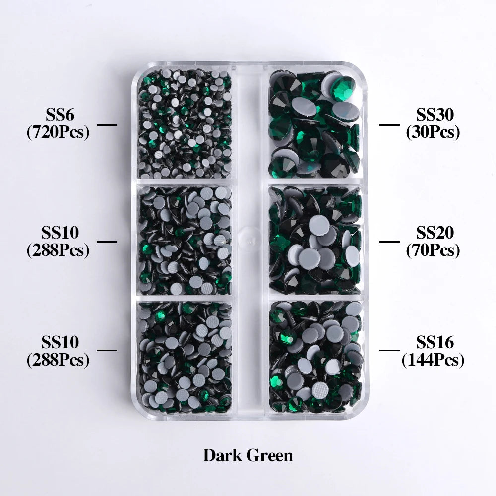 Factory Wholesale Hotfix Flatback Rhinestones Set Diamond 6 Grid Mix Sizes Glass Rhinestone Crystal Gems Supplies Iron on Stones