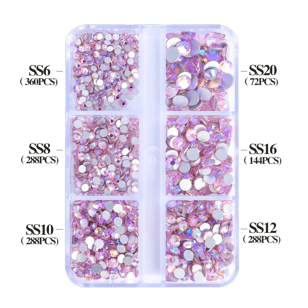 Wholesale 6 Grid Bling Over 80 Colors Mixed Sizes Crystal AB Crystal Glass Flat Back Glass Rhinestones for Clothing