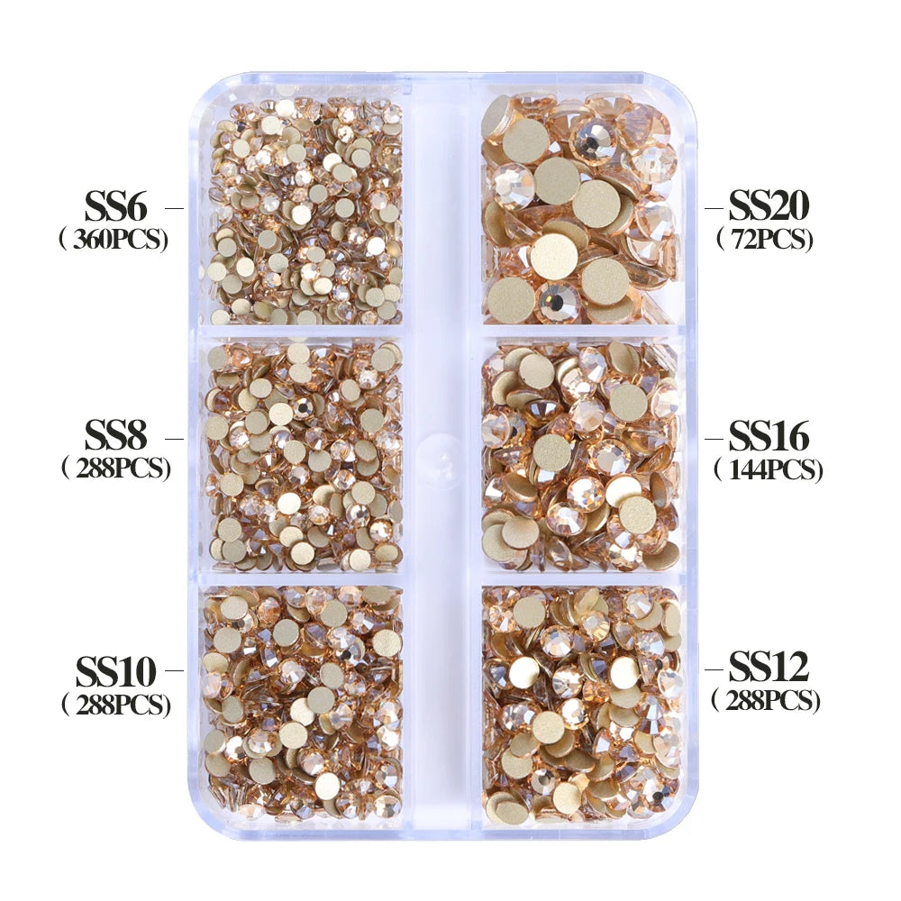 Wholesale 6 Grid Non Hotfix Crystal AB Rhinestone Flatback Glass Rhinestone Mixed Size for Nail Art Decoration