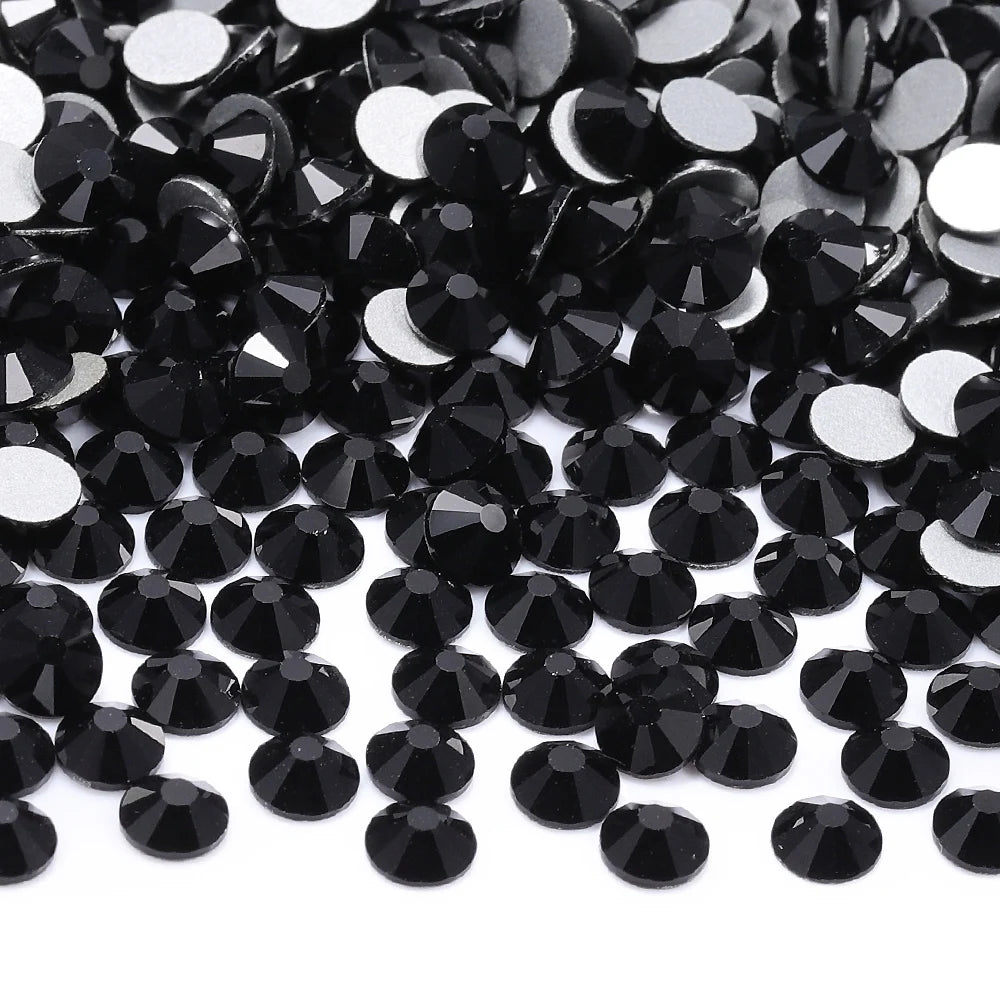 Jet Black Nail Art High Quality Glass Stones Flat Back Regular Cut 12 Facets Round Shape Crystal Rhinestones for Crafts
