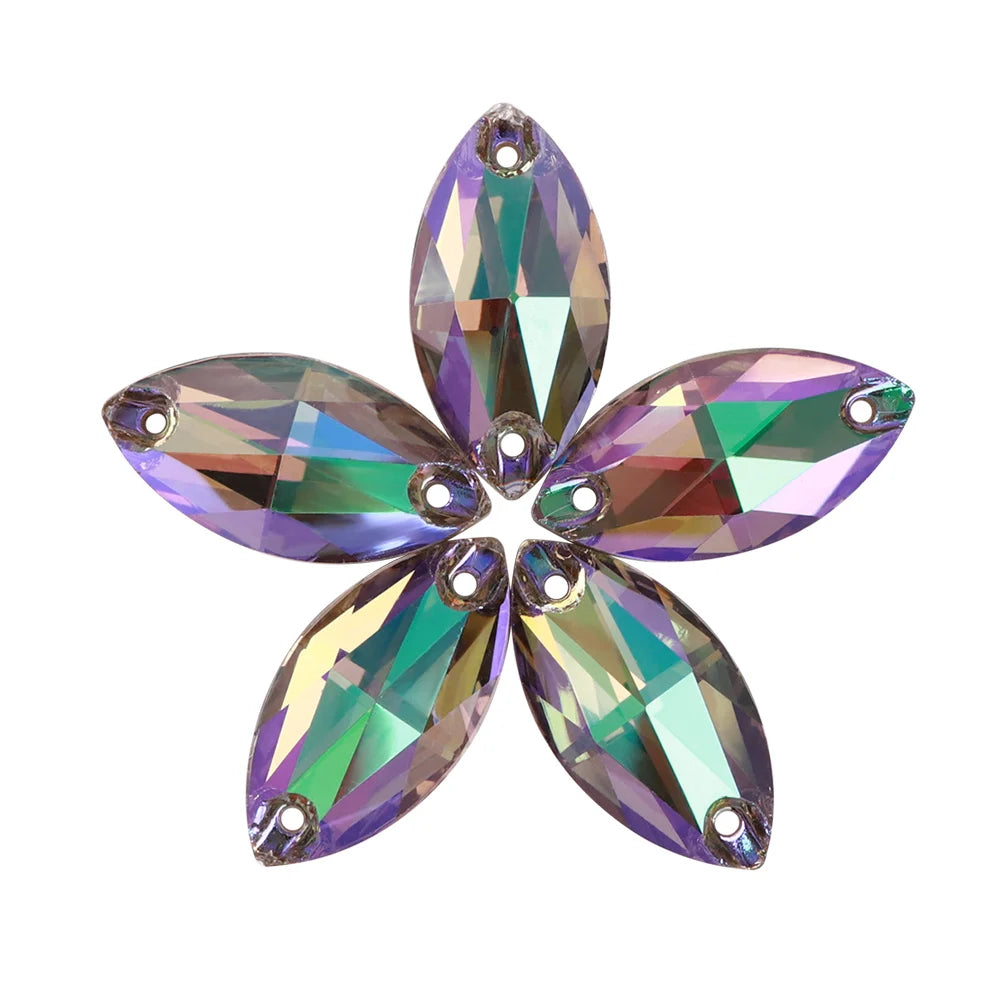 Wholesale Navette 55 Colors Shimmer Sew-on Rhinestones Horse Eye Glass Gems Clothing Flatback Sewing Stones for Jewelry Cloth