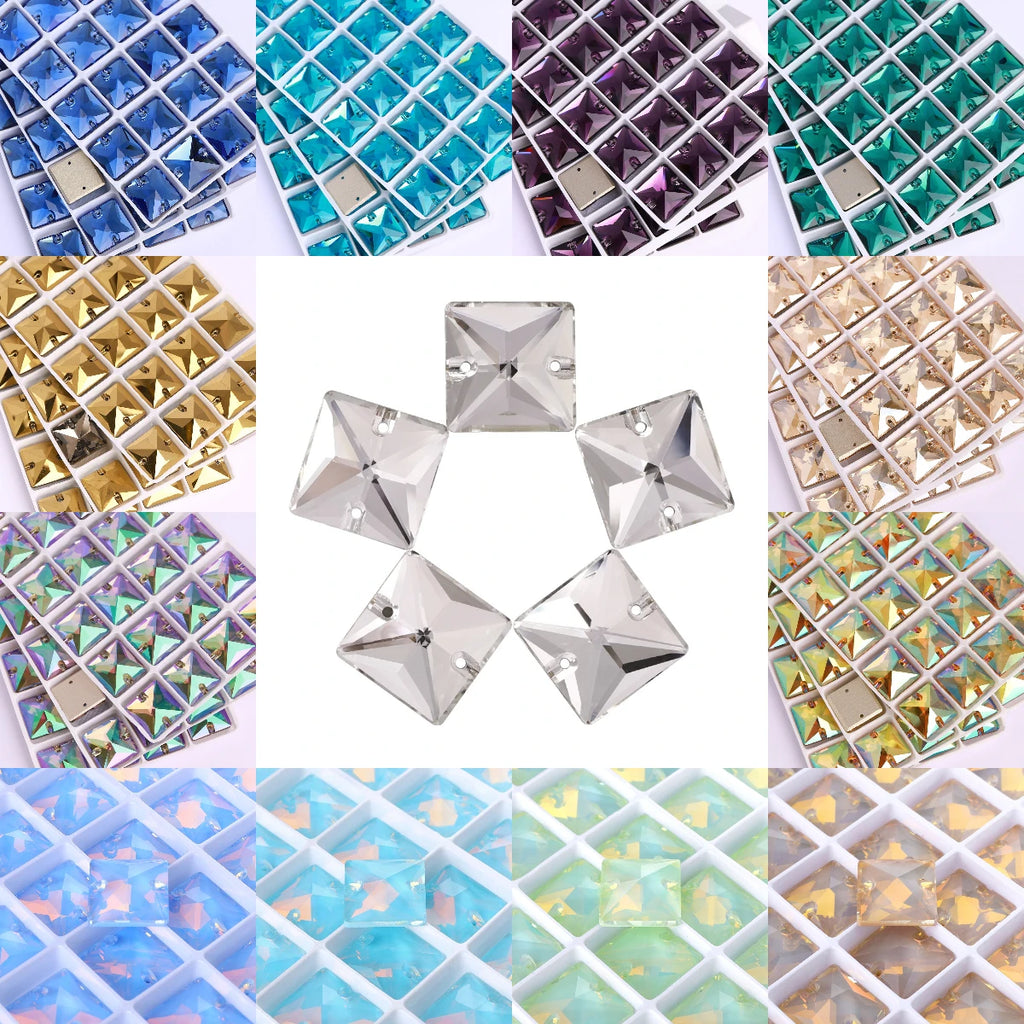 3240 Pure Glass Flat Back Grade AAAAAA Quality 12mm/14mm/16mm/22mm Square Shape Sew-on Rhinestones for Garment Decoration
