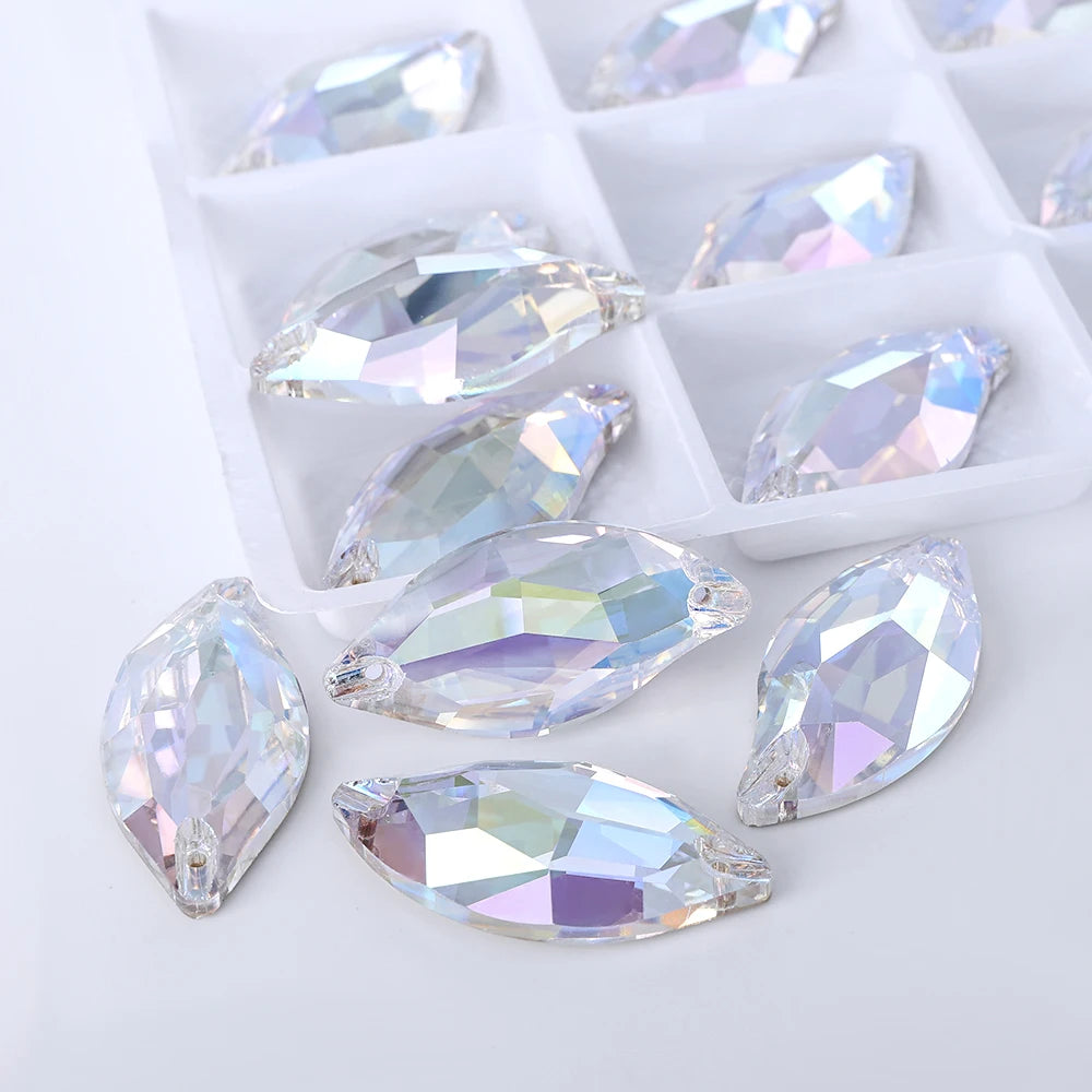 Wholesale Custom Sew-on Rhinestones 5A Quality Crystal FlatBack 2 Holes Sewing Diamond Leaf Stones Bling Wedding Decoration