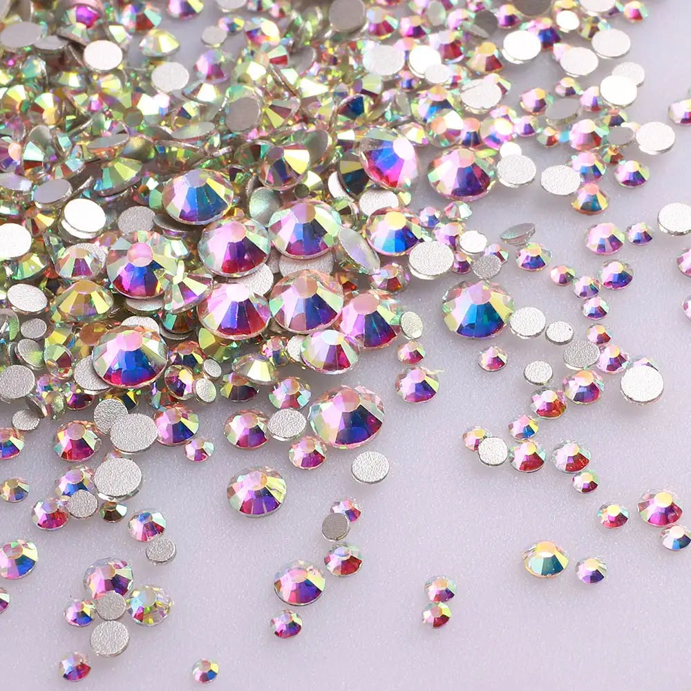 Multi Sizes SS4-SS20 Rhinestones Colorful Non Hot-Fix Round Glitter Crystal Flatback Rhinestone 3D Nail Art Decorations