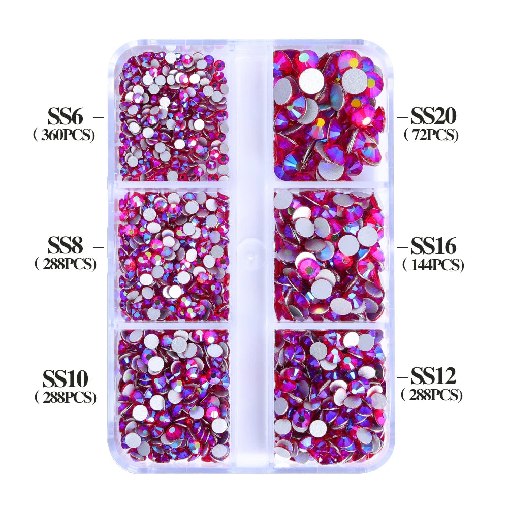 Wholesale 6 Grid Non Hotfix Crystal AB Rhinestone Flatback Glass Rhinestone Mixed Size for Nail Art Decoration
