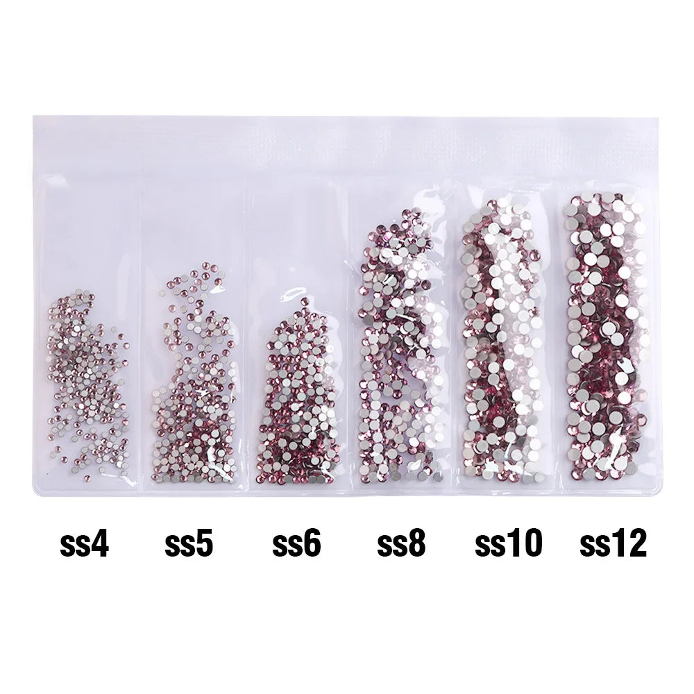 Wholesale 6 Grid Mix Size SS4 SS5 SS6 SS8 SS10 SS12 Crystal AB Rhinestone Flat Back Nail Glass Rhinestones for Fashion Jewelry