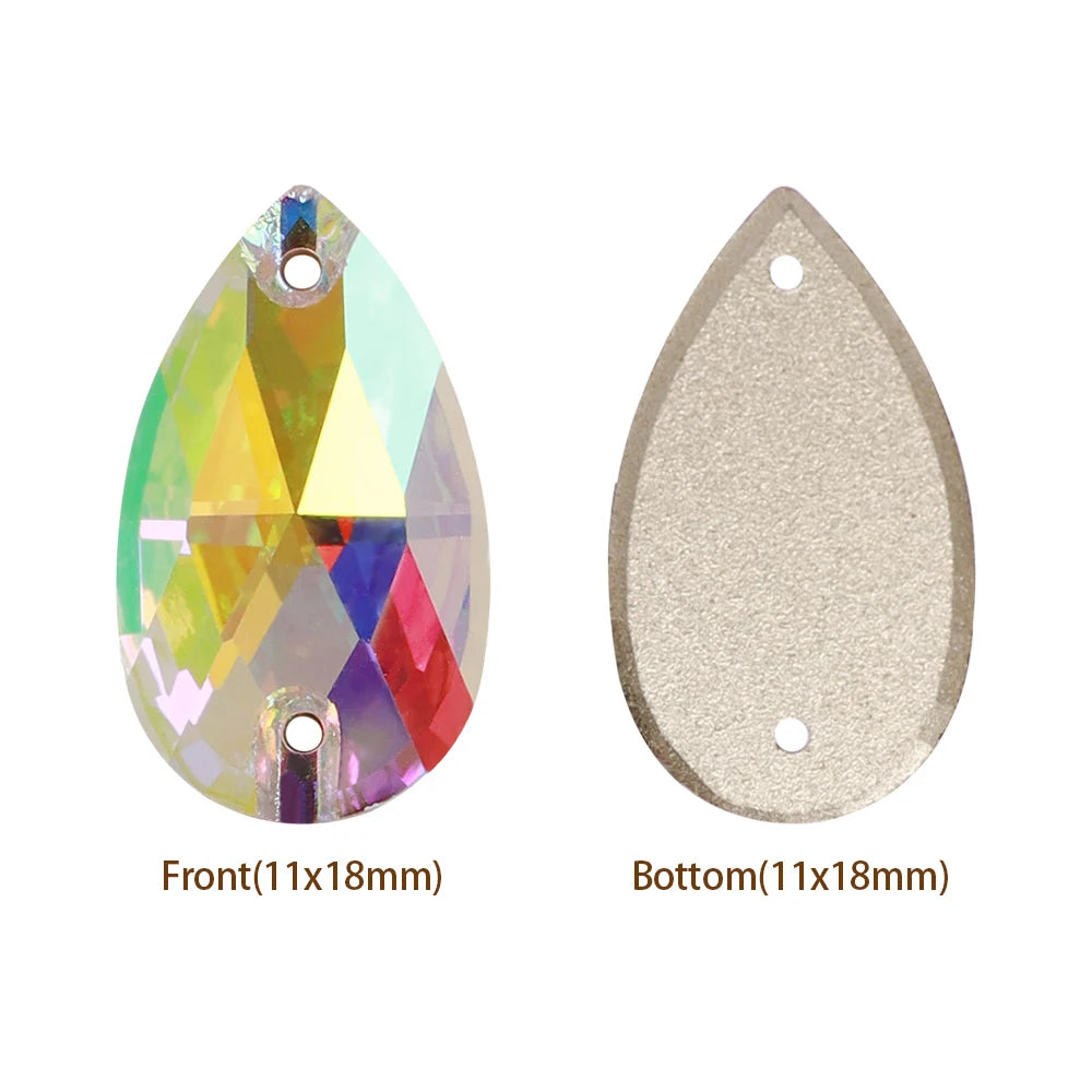 Hot Selling QIYI Brand 55 Colors Multi Size Multi Shape High Quality Flat Back Drop Sew-on Glass Crystal Rhinestones 16 Facets