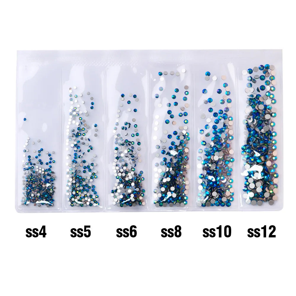 Wholesale 6 Grid Mix Size SS4 SS5 SS6 SS8 SS10 SS12 Crystal AB Rhinestone Flat Back Nail Glass Rhinestones for Fashion Jewelry