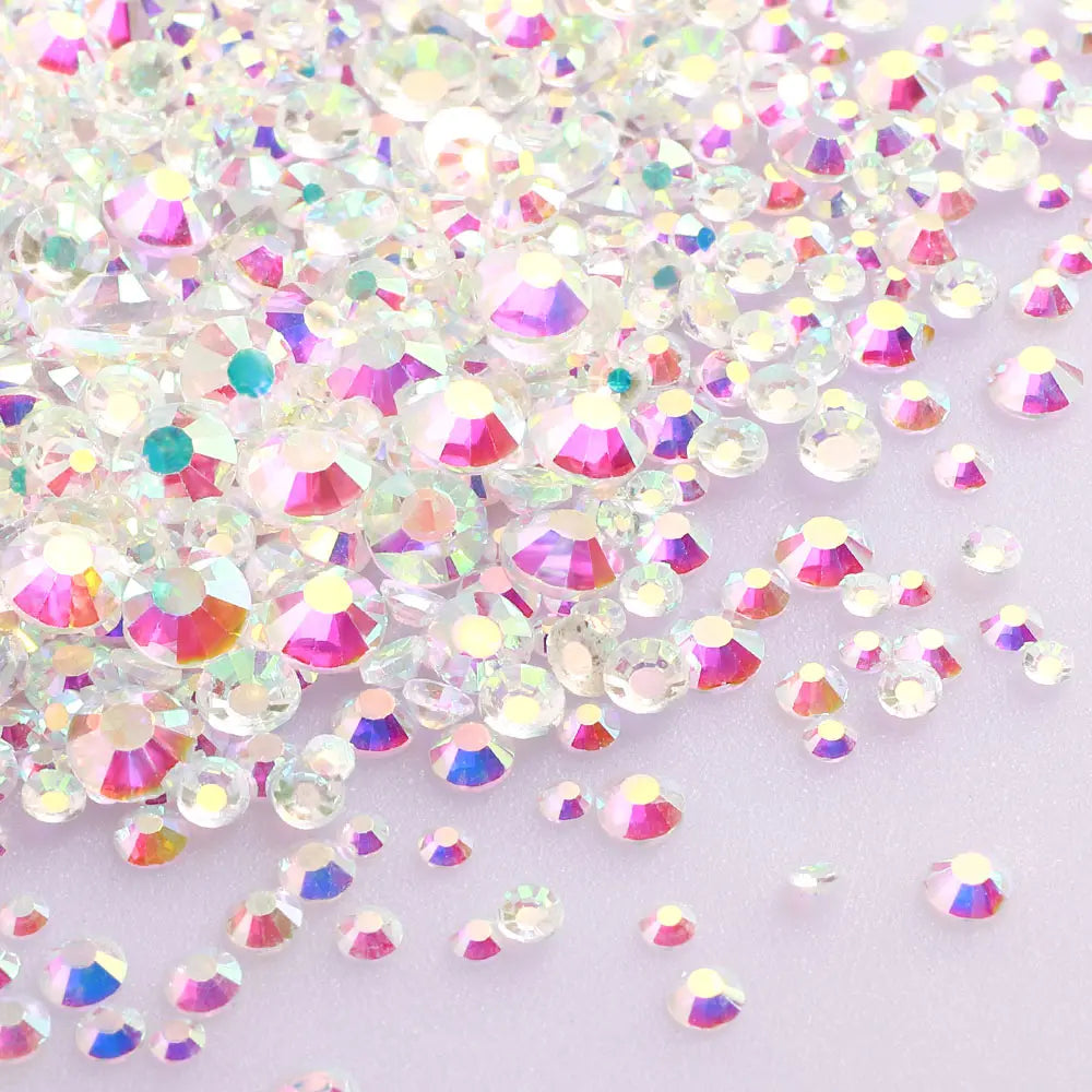 Multi Sizes SS4-SS20 Rhinestones Colorful Non Hot-Fix Round Glitter Crystal Flatback Rhinestone 3D Nail Art Decorations