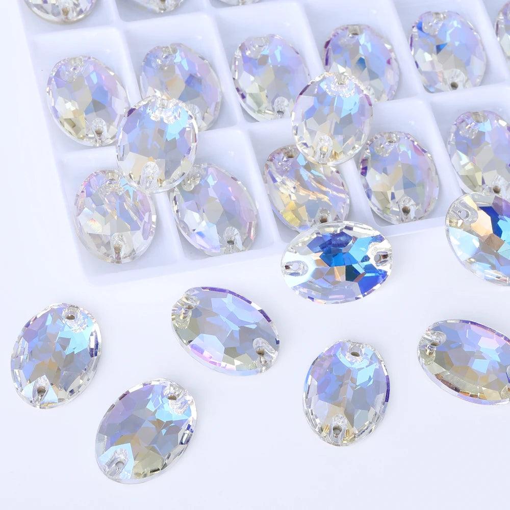 QIYI Oval Crystal Sew-on Rhinestones Flat Back K9 Glass Sew on Stones Garment Beads Clothing Sewing Accessories