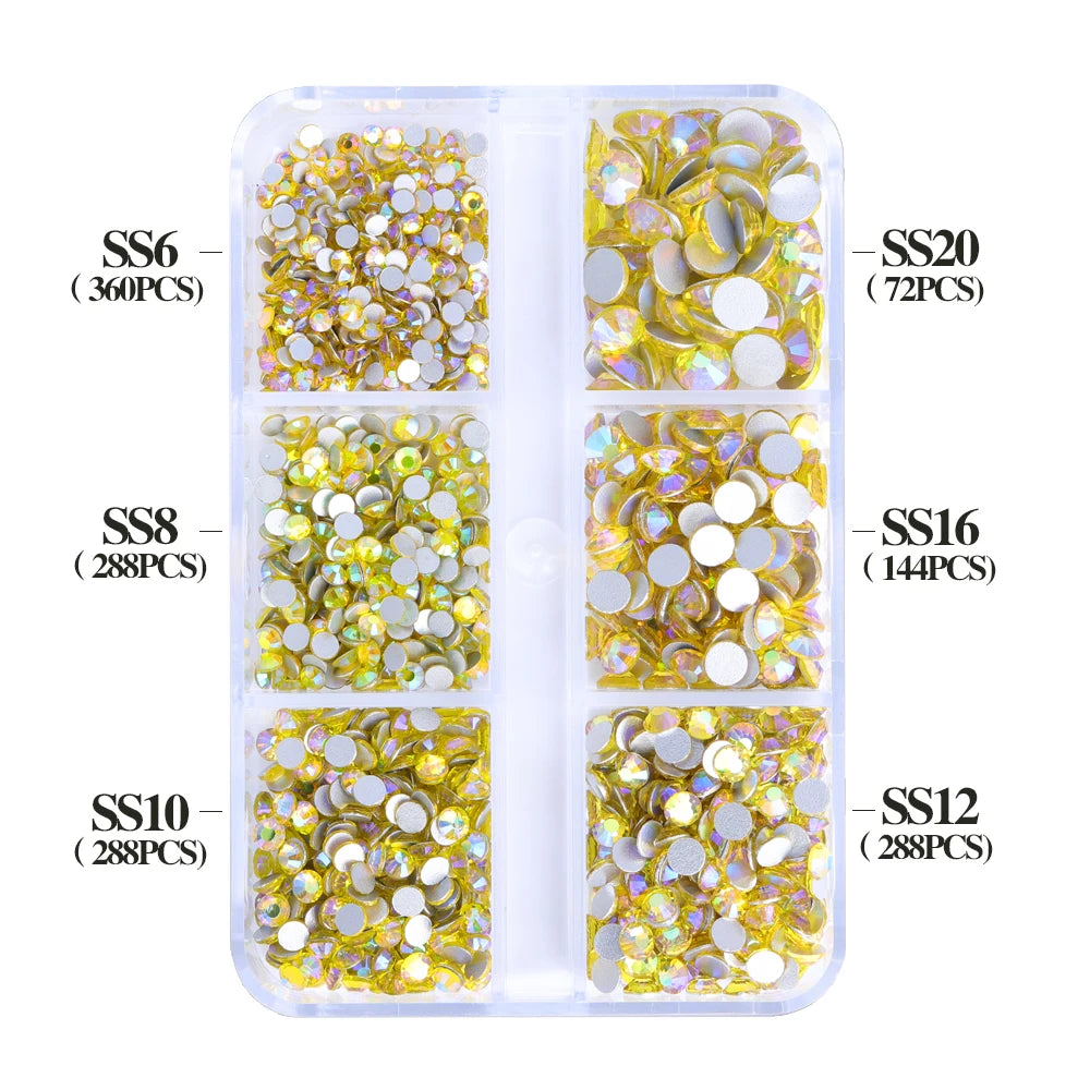 Wholesale 6 Grid Bling Over 80 Colors Mixed Sizes Crystal AB Crystal Glass Flat Back Glass Rhinestones for Clothing