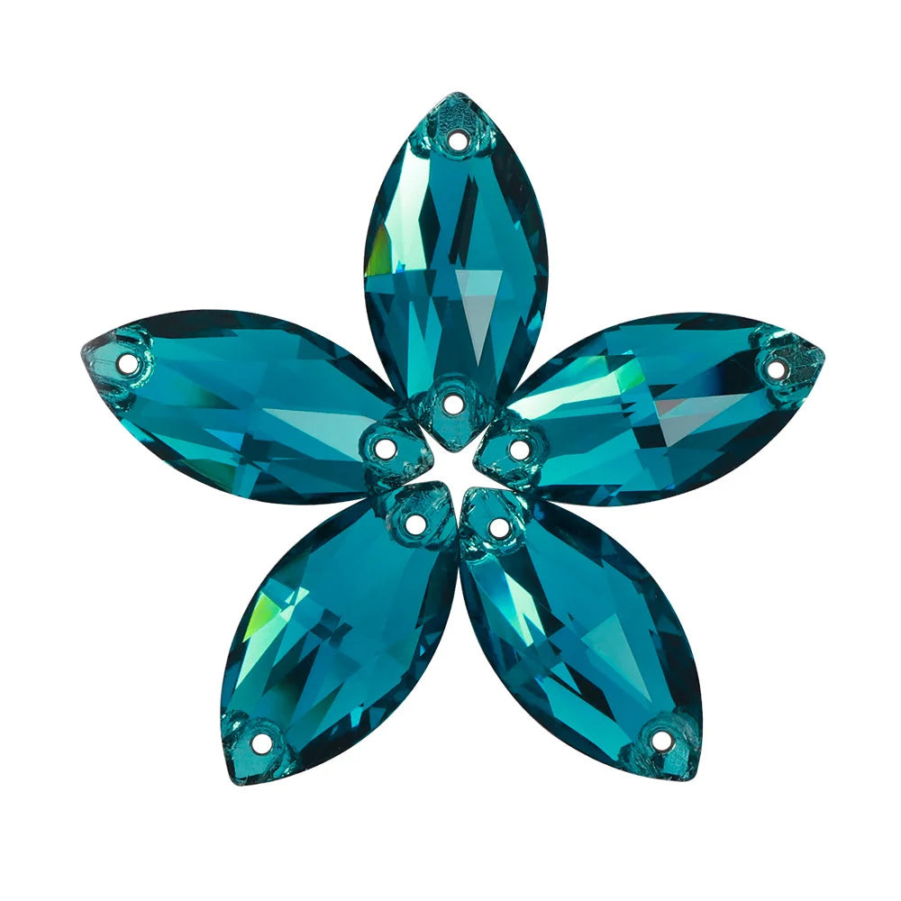 Wholesale Navette 55 Colors Shimmer Sew-on Rhinestones Horse Eye Glass Gems Clothing Flatback Sewing Stones for Jewelry Cloth