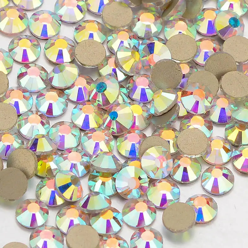 QY Golden Back Glass Rhinestones Non Hot-Fix Round Glitter Crystal Flatback Rhinestone 3D Nail Art Decorations