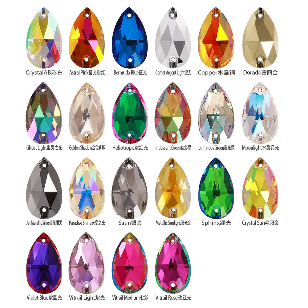 Wholesale  Drop Sew-on Stone K9 Crystal Flat Back  Rhinestones  Crystal for Sewing Glass Fancy Sew on Drop 3230