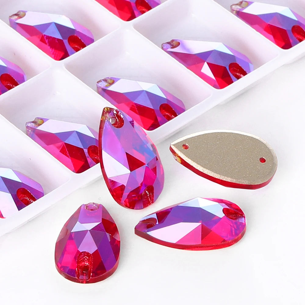 QIYI New Product Explosion Shimmer Sew on Pure Hard Glass Crystal Rhinestones 7*12mm/10*14mm/11*18mm/13*22mm/17*28mm for Garment