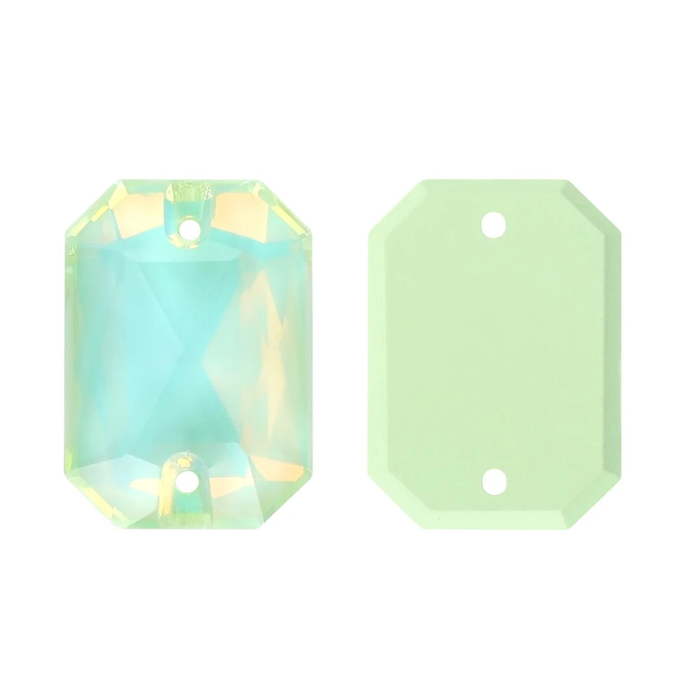Emerald Cut High Quality Latest Fashion Clear Glass Flat Back Sew-On Rhinestones 12 Facets Multi-Use DIY Wedding Dress Two Holes