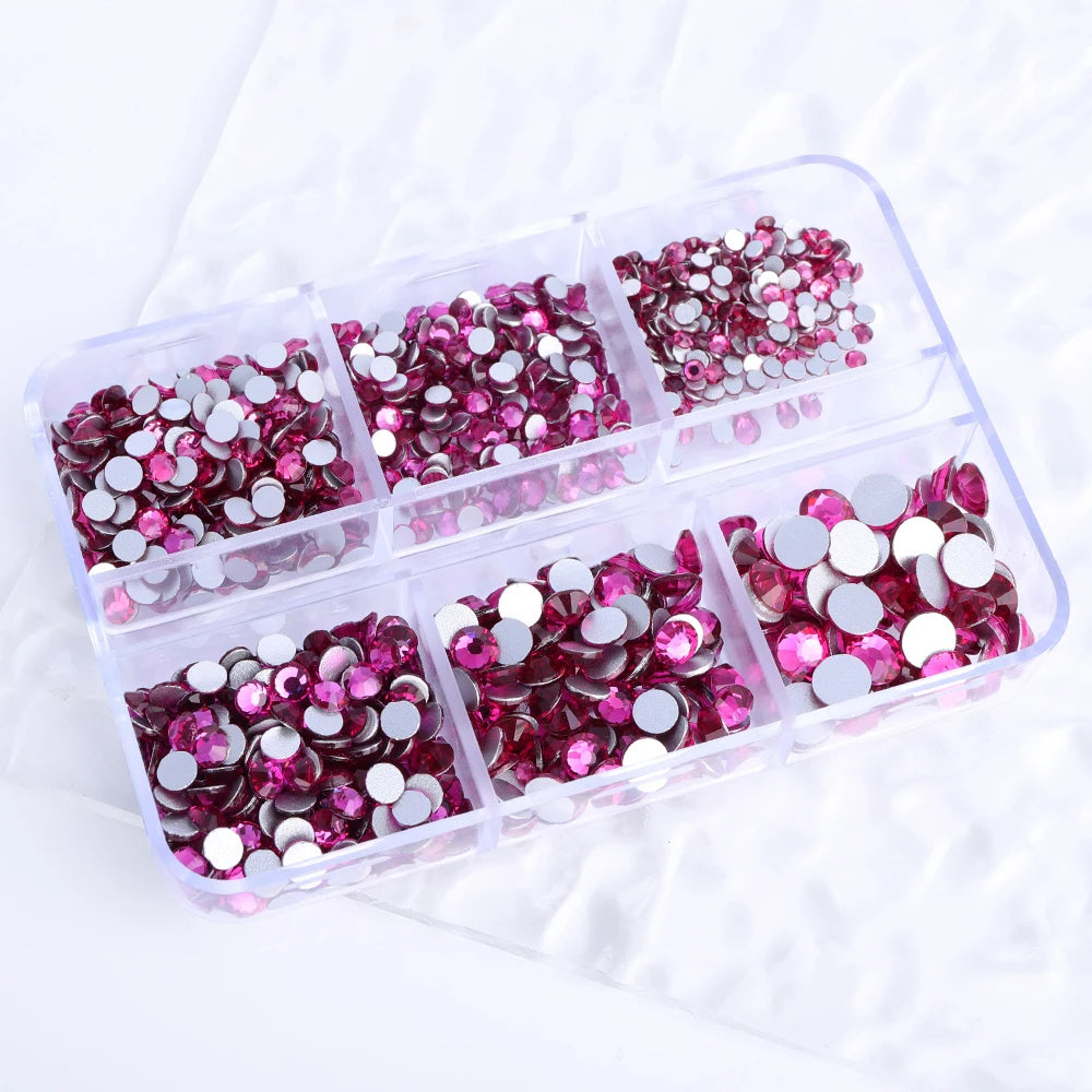 Wholesale 6 Grid Non Hotfix Crystal AB Rhinestone Flatback Glass Rhinestone Mixed Size for Nail Art Decoration